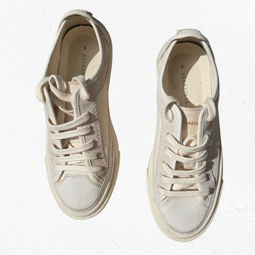 AllSaints Milla Cream Platform Sneakers Leather Canvas Shoes Size 6 EU 36